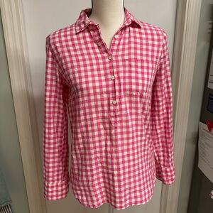 J. Crew Pink and White Checkered Gingham Button-Up Blouse